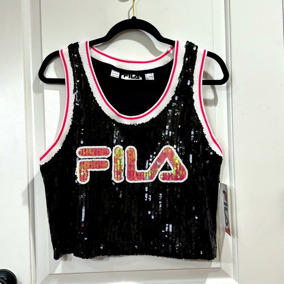 Fila Tops - *NEW* FILA QUEEN OF THE COURT SEQUINED CROP JERSEY LARGE
